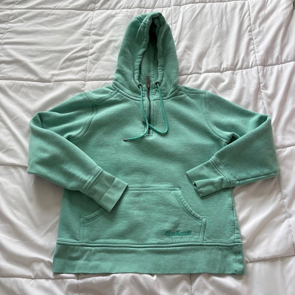 Carhartt Womens Seafoam Green Quarter Zip Hoodie Sweatshirt Medium  Active
